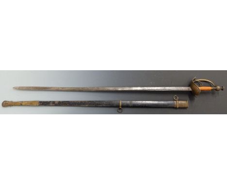 Continental Albertina style sword with brass heart shaped guard, blade length 86cm, with scabbard