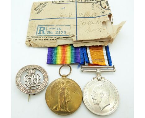 British Army WWI medals comprising War Medal and Victory Medal named to 162775 Gunner S Flagg, Royal Artillery, together with