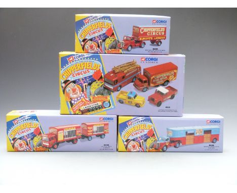 Four Corgi Classics Chipperfield's Circus diecast model vehicle sets comprising Bedford O Articulated Truck 97303, Bedford O 