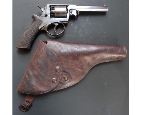 Robert Adams Beaumont-Adams 120 bore five-shot percussion single action revolver with chequered grip, frame engraved 'Adams' 