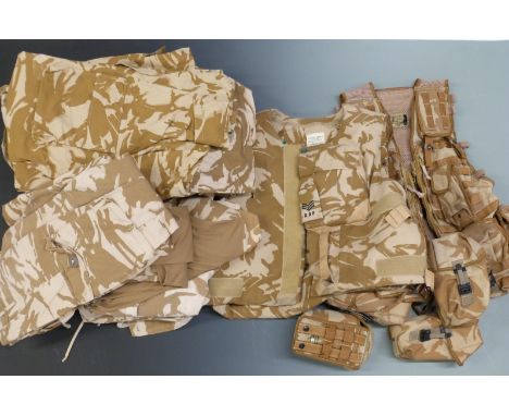 Army or other military desert camouflage clothing including trousers, jackets and webbing