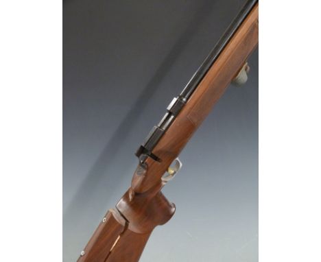 Valmet .22 bolt action target rifle with adjustable butt plate, cheek piece and trigger, shaped grip and 27.5 inch barrel, ov