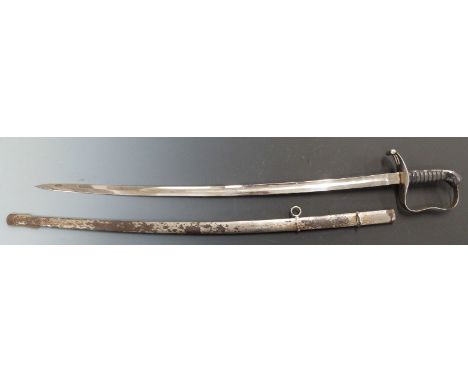 Austrian 1861 Infantry sabre with shagreen and wire grip, blade length 80cm, with scabbard