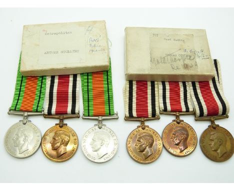 Two medal pairs each comprising WWII Defence Medal and Special Constabulary Medals named to Arthur Stollery and William J Car