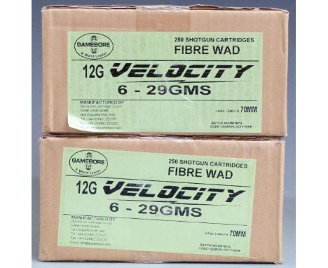 Five-hundred Eley Velocity 12 bore shotgun cartridges, all sealed in original boxes and delivery boxes. PLEASE NOTE THAT A VA