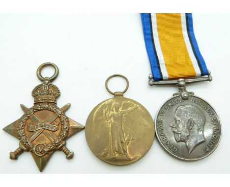 British Army WWI medals comprising 1914/1915 Star named to 015598 Pte A Oyler, ASC together with a&nbsp;War Medal and Victory