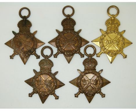 British Army WWI medals comprising five 1914/1915 Stars, named to 18012 Pte Lewis Royal Welsh Fusiliers, 19496 Pte W Gillispi