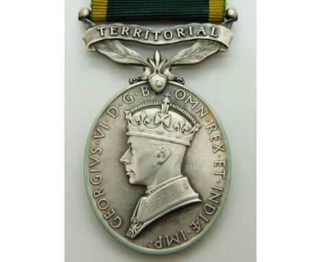 British Army Territorial Efficiency Medal (George VI) named to 325593 Pte J H Firth, RMP