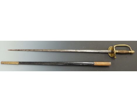 Prussian Infantry officer's style dress sword with folding shell guard, blade length 75cm, with scabbard