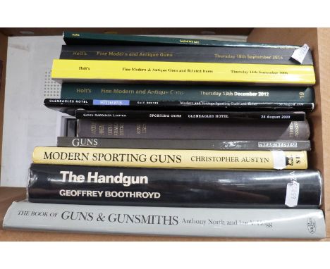 Eleven gun related books and catalogues including The Book Of Guns &amp; Gunsmiths, The Handgun, Modern Sporting Guns, Antiqu