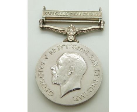 Royal Air Force General Service Medal with clasp for Southern Desert Iraq, named to 343418 Cpl A/Sgt R C Clark, RAF