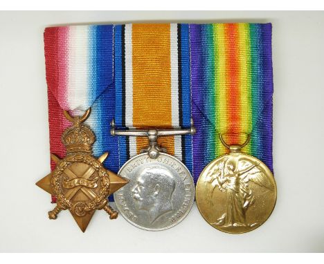 British Army WWI medals comprising 1914/1915 Star, War Medal and Victory Medal named to 480 Gunner J K Barrie-Holmes, Royal G