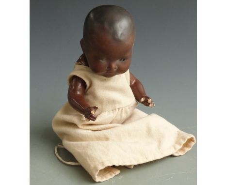 Armand Marseille bisque headed black doll with open mouth, fixed brown eyes, painted hair and jointed composite body, marked 