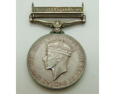 Royal Air Force General Service Medal with clasp for Palestine 1945-48, named to 3039982 Sgt R N Hardy, RAF