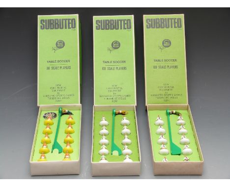 Three Subbuteo 00 scale table soccer teams Blackpool 40, Leeds 21 and Celtic 25, all in original boxes.&nbsp;