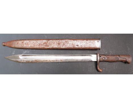 German Army WWI S98 bayonet, makers Simpson &amp; Co, Suhl with good stamps to 36cm blade and leather scabbard