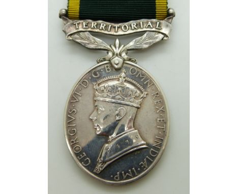 British Army Territorial Efficiency Medal (George VI) named to 4272280 Fusilier T Holden, Northumberland Fusiliers