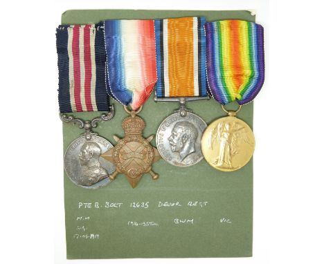 British Army WWI Devonshire Regiment military medal group named to 12635 Pte B Bolt together with his&nbsp;1914/1915 Star, Wa