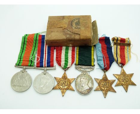 British Army WWII medals comprising 1939/1945 Star, Africa Star, Italy Star, Defence Medal, War Medal and Territorial Efficie