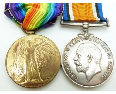 British Army WWI medals comprising War Medal and Victory Medal named to 7007 Pte A White, Highland Light Infantry&nbsp;