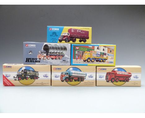 Six Corgi Classic diecast model vehicles comprising British Rail Bedford O Articulated 18401, August 1995 a milestone in the 