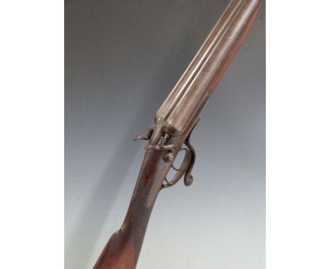 Webley 12 bore side by side hammer action shotgun with chequered grip and forend, rotary underlever, vacant cartouche to the 