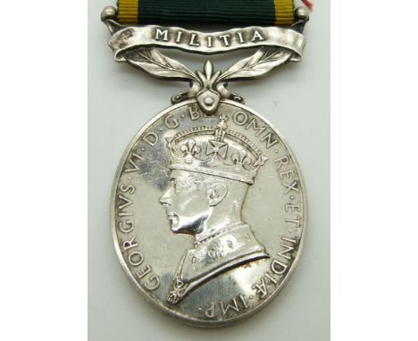 British Army Efficiency Medal Militia (George VI) named to 1469044 Gunner W J Watton, Royal Artillery