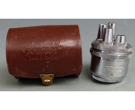 Foinix viewfinder with lenses for different focal length lenses, to suit Leica or similar camera, in original leather case