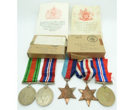 British Forces WWII medals comprising 1939/1945 Star, France &amp; Germany Star and War Medal with box addressed to M K Jones