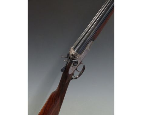 Isaac Hollis &amp; Sons 12 bore side by side hammer action shotgun with named and engraved locks, engraved trigger guard, ham