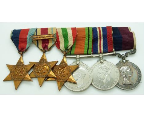 Royal Air Force WWII medals comprising 1939/1945 Star, Africa Star with clasp for North Africa 1942-43, Italy Star, Defence M