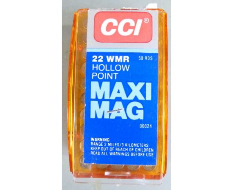 Fifty CCI .22 WMR Maxi Mag rifle cartridges, in original box.&nbsp;PLEASE NOTE THAT A VALID RELEVANT FIREARMS/SHOTGUN CERTIFI