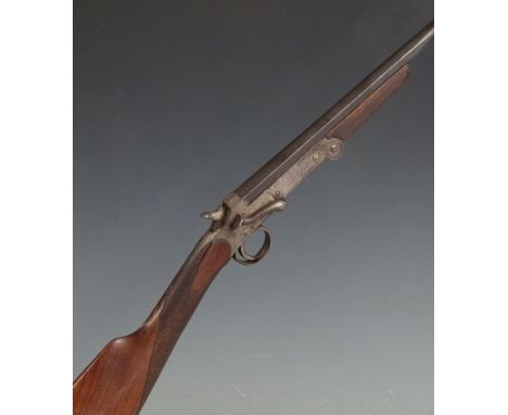 Belgian 9mm folding hammer action garden gun with chequered grip and forend and 29.5 inch part octagonal barrel, overall leng