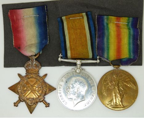 British Army WWI medals comprising 1914/1915 Star, War Medal and Victory Medal named to 029913 Driver J Houghton, Army Servic