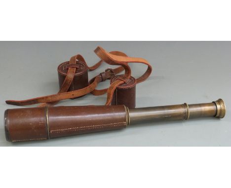 Dollond brass and leather four draw telescope