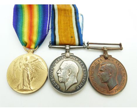 British Army WWI medals comprising War Medal and Victory Medal named to 225659 Pte H Burwell, East Yorkshire Regiment togethe