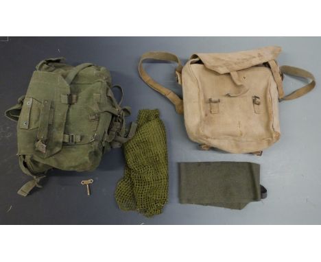 British Army WWII canvas haversack with two pairs of canvas gaiters together with a further haversack etc&nbsp;