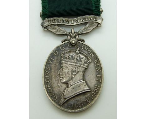 British Army Territorial Efficiency Medal (George VI) named to 873542 Sgt S H Drinkwater, Royal Artillery