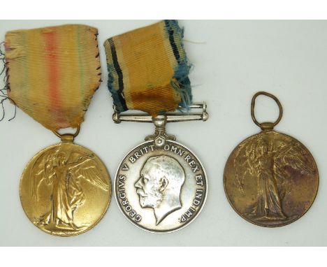 British Army WWI medals comprising War Medal and Victory Medal named to 62077 Pte H Beaver, Cheshire Regiment, together with 