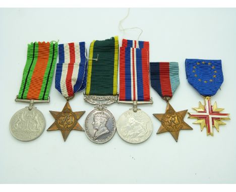 British Army WWII medals comprising 1939/1945 Star, France &amp; Germany Star, Defence Medal, War Medal and Territorial&nbsp;