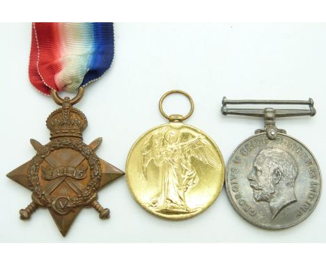 British Army WWI medals comprising 1914/1915 Star, War Medal and Victory Medal named to 2336 Pte D Cooper, Royal Army Medical