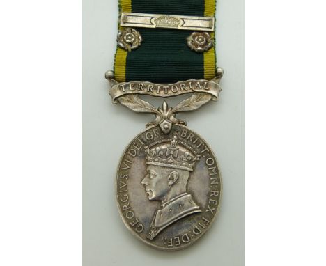 British Army Territorial Efficiency Medal (George VI) named to 2031035 Sapper J Jackson, Royal Engineers, with bar