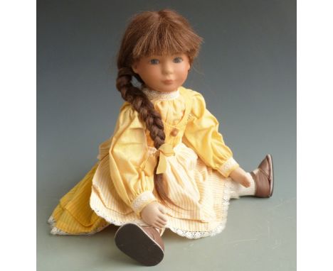 Steiff limited edition doll with closed mouth, brown eyes, brown hair and felt body, marked to the back of the neck 'M St 2/8