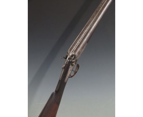 Thomas Page Wood 12 bore side by side hammer action shotgun with named and engraved lock, engraved hammers, trigger guard, un