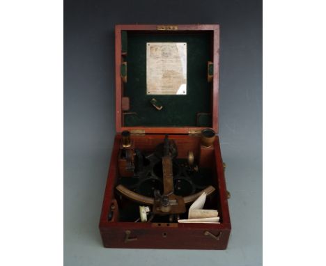 Henry Hughes Husun brass sextant in mahogany case, dated to certificate 44