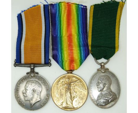 British Army WWI medals comprising War Medal and Victory Medal named to 318033 Bombardier F Salisbury, together with his Terr