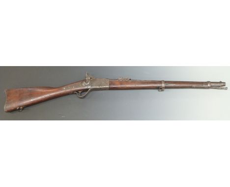Peabody Martini action Egyptian .43 percussion hammer action carbine rifle with pop-up ladder sights, sling suspension mounts