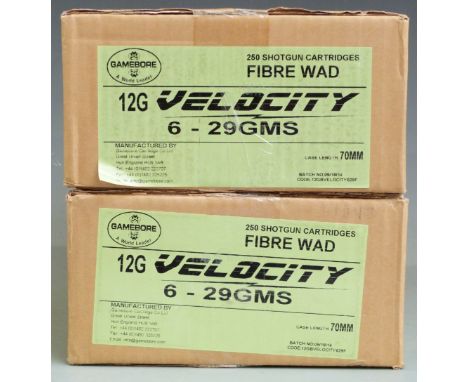 Five-hundred Eley Velocity 12 bore shotgun cartridges, all sealed in original boxes and delivery boxes.&nbsp;PLEASE NOTE THAT