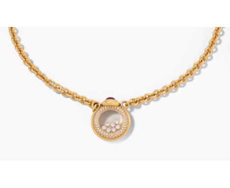 Chopard Brillant-Rubin-Collier750 Gelbgold. Massive Ankerkette mit 71 Brillanten von zus. ca. 1.85 ct und 1 ovalen Rubin-Cabo