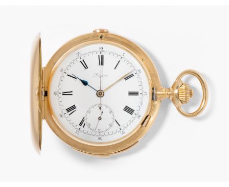 Longines, Gold-Savonette mit Minutenrepetition und Chronograph, um 1900Guillochiertes, signiertes 750 Gelbgold-Savonettegehäu